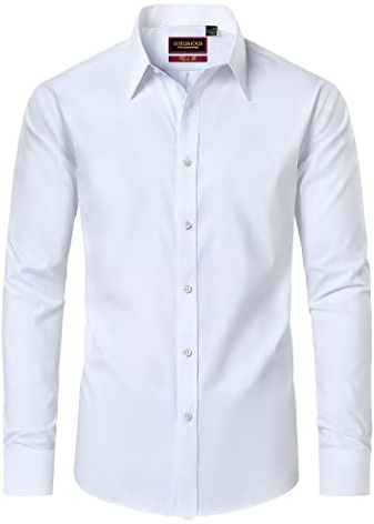 DEMEANOR Chemise à manches longues pour homme - Coupe droite - En coton - Infroissable - Pour les loisirs, 1-blanc, 3XL