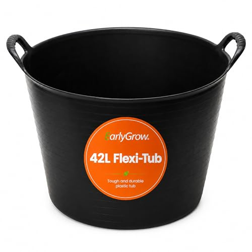 EarlyGrow 42L Flexi Tub with Handles - Large Plastic Storage Container for Garden Waste & Building Materials - Robust Stackable Bucket for Home, Car, Washing & DIY Projects (Pack of 1)