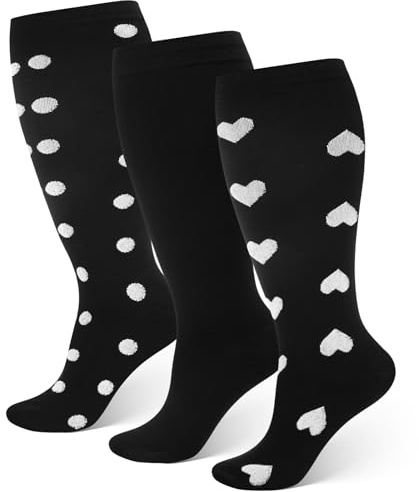 Zuimei 3 Pairs Plus Size Compression Socks for Women & Men, 20-30 mmHg Wide Calf Large Flight Socks Knee High Compression Stockings for Athletic Nurse Running Travel (3XL)