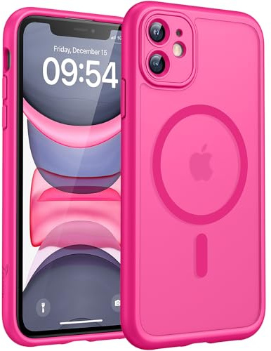 TOCOL Coque Magnétique pour iPhone 11 6,1 Pouces, Compatible avec MagSafe, Protection de l'objectif améliorée, Coque Mat Translucide Fine Antichoc, Rose Vif