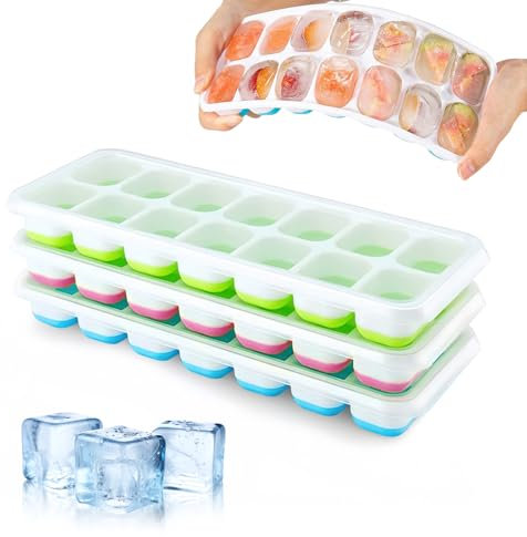 Wennala Contenitore Per Cubetti Di Ghiaccio In Silicone Con Coperchio, Salvaspazio E Impilabile, Confezione Da 3 Contenitori Per Cubetti Di Ghiaccio Con Coperchio, In Silicone, Certificato Lfgb E