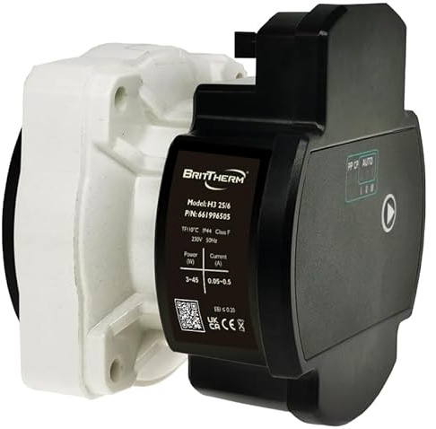 BritTherm Replacement Pump Head H3 25/6 - PWM Controlled Heating Motor, Counter-Clockwise, Energy Saving, 6m Lift, 3.2 m³/h Flow, UK Plug