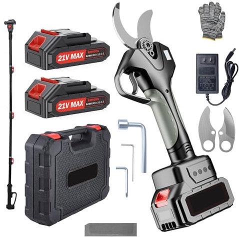 Tijeras De Podar Eléctricas: Diámetro De Corte De 40 Mm/1,6 Pulgadas, Inalámbricas Y Recargables, Con Pértiga Telescópica De 1,5/2 M, Pantalla LCD, 2 Baterías, Para Podar árboles Y Cortar Ramas,2M
