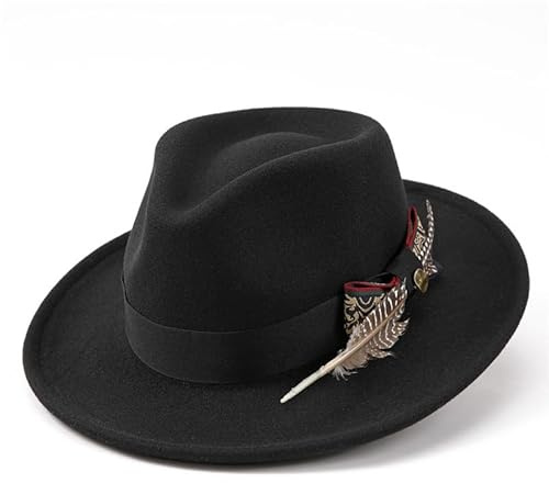 Fedora-Hut mit breiter Krempe für Damen und Herren, Filz-Panama-Hut mit Band, Western-Hut, Outdoor, große Rancher-Hüte, Kostüm, Halloween, Cosplay, Schwarz, L/XL