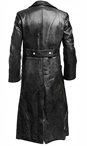 Long trench pour homme - Imperméable - Classique - En cuir synthétique - Veste de motard pleine longueur - Couleur unie - Style steampunk - Coupe ajustée