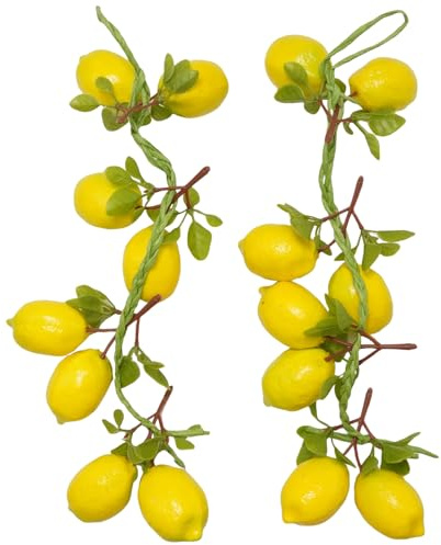 Hoypeyfiy 2Pcs Artificial Lemon Branches, 55cm Artificial Fruit Wreath Simulation Artificial Lemons Lifelike Fake Fruit, for Hanging Decoration Home Kindergarten Office