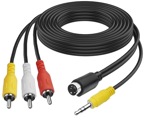 MEIRIYFA S-Video 4 Pin to 3 RCA AV Composite Cable with 3.5mm TRS Plug, 3 RCA Male to 4 Pin Mini DIN S-Video + 3.5mm (1/8 inch) TRS Male Stereo Audio Video Cable PC to TV (1.8M)