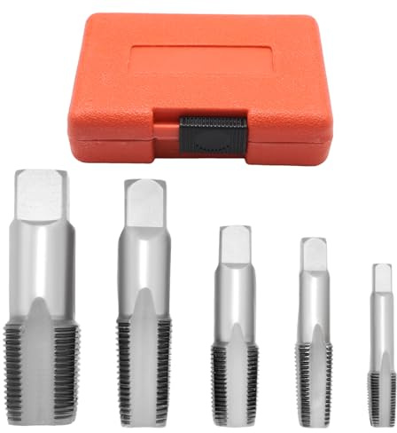 Ollanoos 5-teiliges NPT-Rohrgewindebohrer-Set, 1/8 Zoll, 1/4 Zoll,3/8 Zoll, 1/2 Zoll, 3/4 Zoll, Gewindeformer aus Kohlenstoffstahl, Rohrgewinde-Reparaturwerkzeug