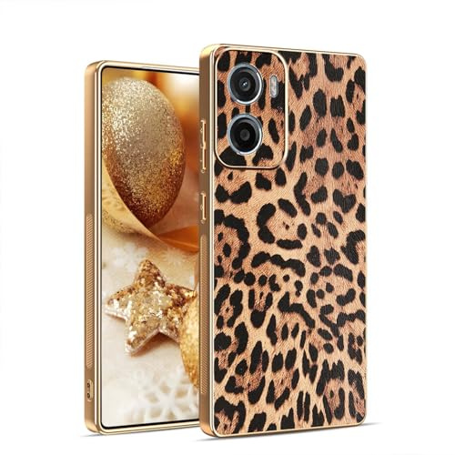 BORYA Galvanoplastia Funda para Motorola Moto E15/Moto G05, Ultradelgado Antigolpes Suave Silicona Carcasa PU TPU Bumper Estuche, Elegante Lujo Patrón Leopardo Cuero Caso, Oro