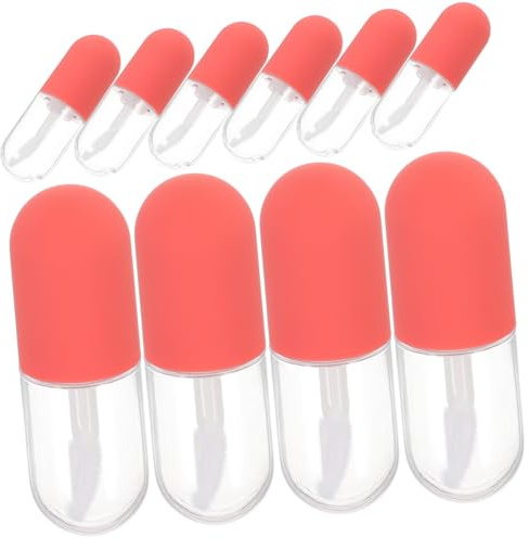 Tubo de Brillo Labial Vacío de 4, 5ml Plástico 10 Piezas | Rellenable para Gloss y Tinte, Formato Mini para Bolso de Maquillaje y Viaje, Color Rojo