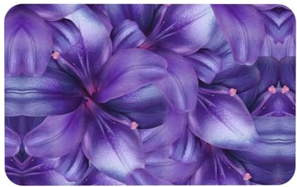 WXWJSHMGC Tappetino da bagno con stampa di fiori di giglio viola, antiscivolo, asciugatura istantanea, ecologico, in terra di diatomacea, 50 x 80 cm