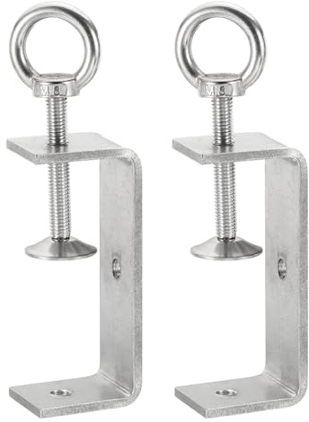 sourcing map 2 Pcs 304 Stainless Steel C Clamps 85mm Square Mini Tiger Clamp Adjustable Heavy Duty Metal U Clip with Eye Hook Screw for Woodworking Welding Mounting, Silver