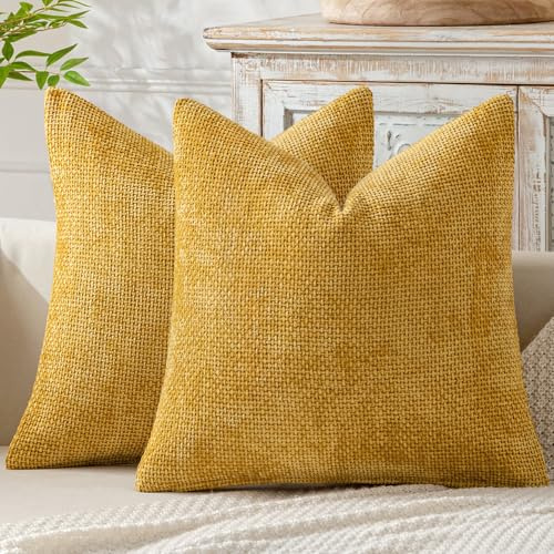 MIULEE Chenille Kissenbezug 50x50 2er Set Dekokissen Goldfarben | Kissenbezüge Sofakissen Weiche Kissenhüllen mit Elegantem Design CouchKissen Zierkissen für Bett, Sofa und Wohnzimmer