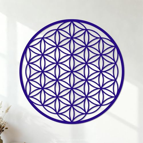 Mandala bohemio de la flor de la vida, mandala con patrón geométrico de la semilla de la vida Pegatinas de pared de vinilo 72x72.1cm Varios tamaños Azul oscuro