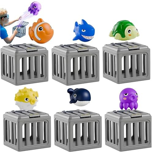 Lot de 6 Jouets de Plongée pour Enfants, Jouet de Baignade Coulant avec Boîte Rangement et Animaux Flottants Cadeau Amusant pour Garçons et Filles
