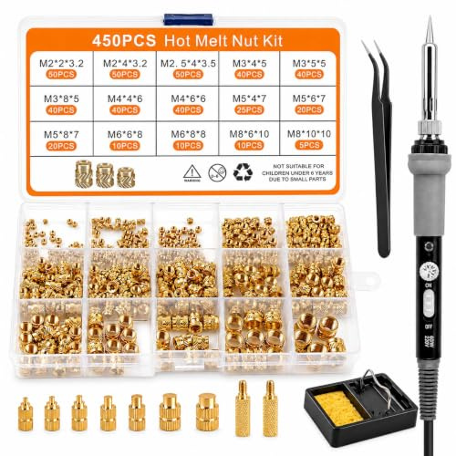 Kit de 450 insertos roscados M2-M8 con soldador 60 W para impresión 3D