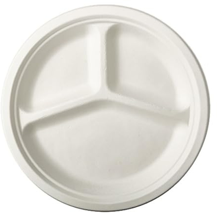 PAPSTAR 500 Teller, Zuckerrohr Pure 3-geteilt Ø 26cm 2cm Weiss 81328