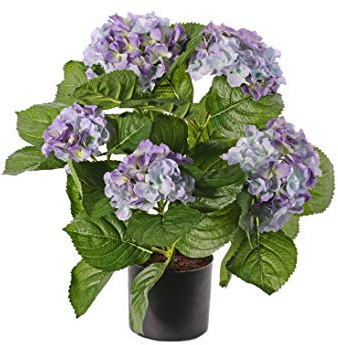 kunstpflanzen-discount.com Hortensien Kunstblume 42cm hoch mit 5 blauen Blüten - Künstliche Deko Hortensie blühend im Topf