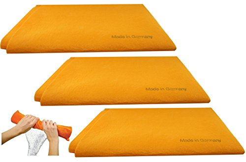The Original German Shammy 3pk Original German Shammy Towels Super Absorbent Chamois Cloths Large Size 20x27 Inch For Home Kitchen Bathroom Car Pet Stains (Orange)