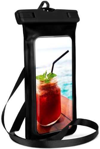 ONEFLOW wasserdichte Handy-Hülle für Samsung Galaxy, Apple iPhone, Huawei, Sony, usw. | Touch- & Kamera-Fenster + Armband und Schlaufe zum Umhängen, Schwarz (Ocean-Black)