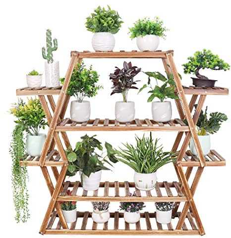 Medla Blumenregal Balkon, Pflanzenregal aus Massivholz, 6 Ebenen Blumentreppe Blumenbank Blumenständer für Innen Balkon Wohzimmer Outdoor Garten, 95×105.5×25cm