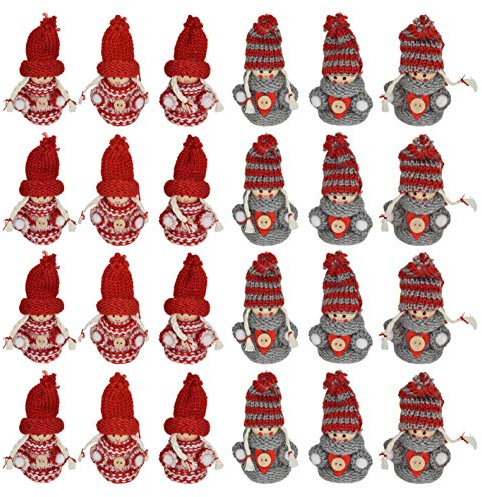 CREOFANT 24 Stück Nordischer Wichtel Dekoanhänger Weihnachtsdeko Wichtel Kleiner Wichtel mit Strickmütze Wichtelanhänger Dekofiguren Weihnachtszwerg