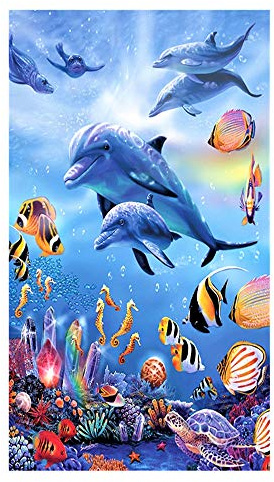 Stillshine. Große Strandtücher Badetuch Schnell Trocknend Wasseraufnahme Extra Microfiber L XL XXL, 3D Delfin Fisch Motiv Handtuch Blau Kinder Mädchen Junge Erwachsene Kuscheldecke (70x150cm)