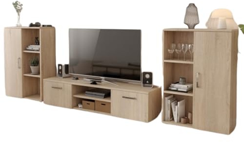 Per la vita Wohnwand Herkules, Schrankwand Wohnzimmer Modern, Wohnzimmerschrank mit Fernsehtisch, Sideboard und Wandregal Wohnzimmer Komplett Möbel - Sonoma