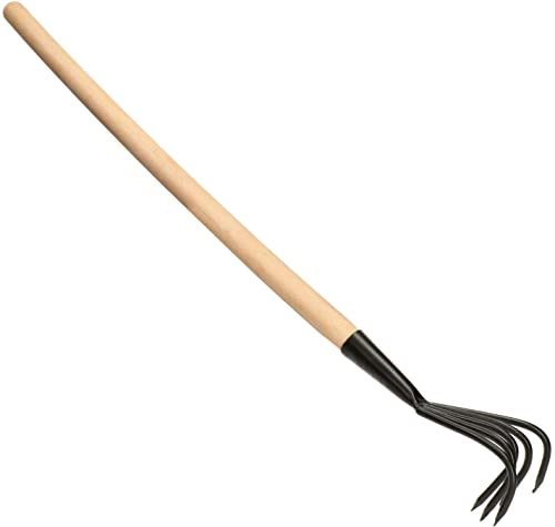 KOTARBAU® Mini Grubber mit 5 Zinken Klein Gartenkralle mit Holzgriff 80 cm Hand Kultivator Handgrubber Kleingrubber Handpflug Gartenzubehör Blumenharke Gartenwerkzeug Schwarz