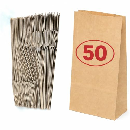 VEZODEK 50 Stück Papiertüten Groß 26x14x8cm, Es Kann wie Verwendet werden Popcorn Tüten, Kraftpapier, Butterbrottüten, Brottüten, Süßigkeiten