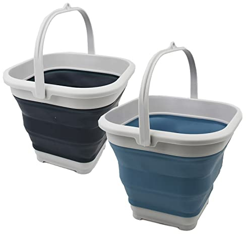 SAMMART 5,5 l zusammenklappbarer quadratischer handlicher Eimer/Faltbarer quadratischer Wassereimer/tragbare Wanne mit Griff. (Schiefergrau + Stahlblau)