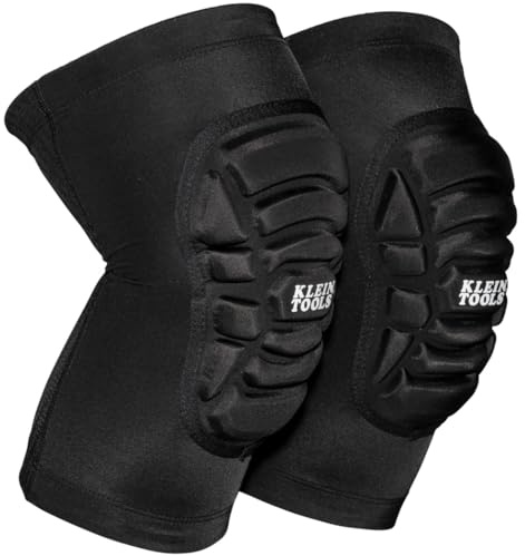 Klein Tools 60592 Knee Pads, Lightweight Padded Knee Sleeves, Breathable Mesh Back, Elastic Cuff with Slip-Resistant Silicone, Black, L/XL