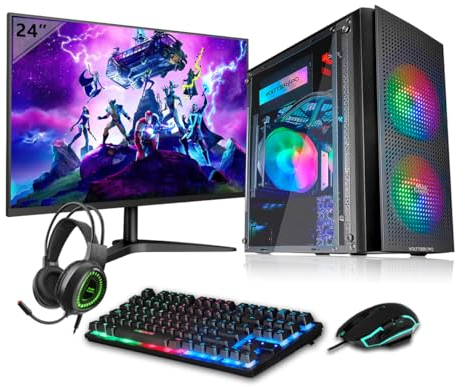 VolttierPC – PC Gaming Completo AMD Ryzen 5 5600GT | Radeon Vega 7 | 16GB RAM | 500GB SSD NVMe | WiFi 6 + Bluetooth 5.2 | Windows 11 Pro | Monitor 24 100Hz | Teclado y Ratón | PC Gamer