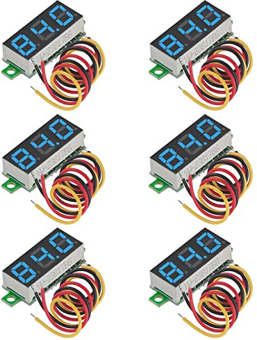 GTIWUNG 6 Piezas 0.28 Pulgadas Mini Voltímetro Digital DC Tres líneas 0-100V Mini probador de Voltaje Pantalla LED Protección de Polaridad Inversa y Medición de Presión Precisa, Azul
