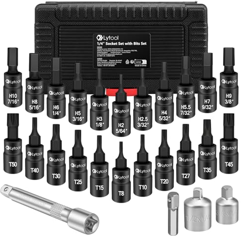 Lytool Set di prese multipli, bussola esagonale Torx Socket, adattatore 1/2'' 1/4'' 3/8'', per chiavi dinamometriche e trapano elettrico, riparazione auto moto