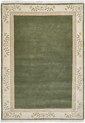 -LUXOR- living Teppich Gala handgeknüpfter Premium Teppich aus 100% Wolle - hochwertiger nachhaltiger Knüpfteppich 60 x 90 cm grün