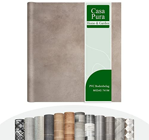 Rollos de Suelo de Vinilo con Cojín por Metro, Efecto Madera, Efecto Baldosa, Efecto Piedra, PVC con Cojín de Espuma, Revestimiento de Lino para Cocina, Baño, Sala de Estar (Midas 741m, 100 x 250 cm)