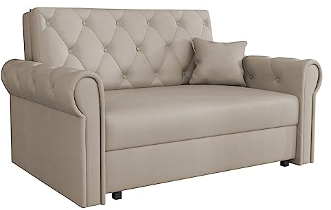 Mirjan24 Sofa Viva Roma II mit Schlaffunktion, 2 Sitzer Polstersofa mit Bettkasten inkl. Kissen, Schlafsofa, Bettsofa, Wohnlandschaft, Farbauswahl, Sofagarnitur (Paros 02)