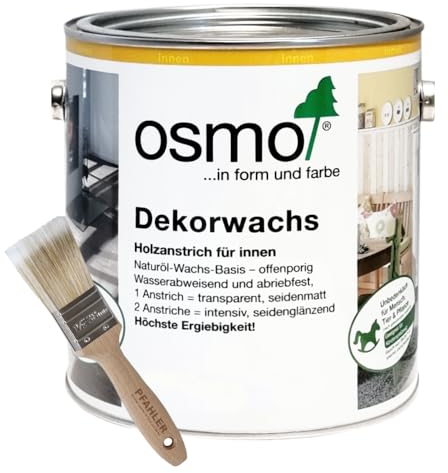 OSMO Dekorwachs 2,5 L + Flächenstreicher Pinsel (3111 Weiß Transparent)