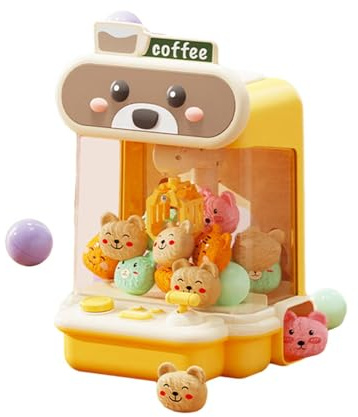 kowaku Claw Game Machine Grabber Doll with Sounds Pretend Play Exciting Party Favors Mini Candy Dispenser Kids Vending Toy, yellow