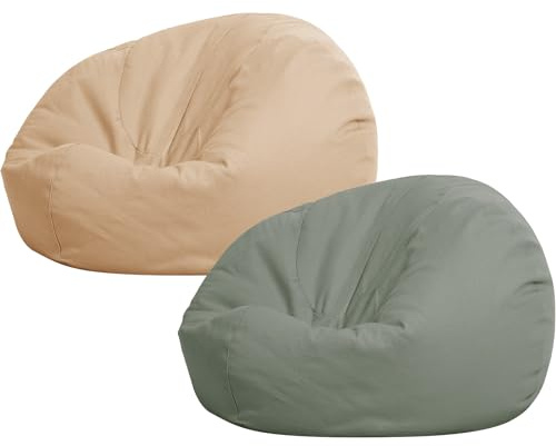 Sliner 2 Pcs Large Stuffed Storage Bean Bag Chair Cover for Kids Adults (no Filler) Stuffable Zipper Beanbag Cover for Organizing Plush Toys or Memory Foam(Khaki and Army Green)