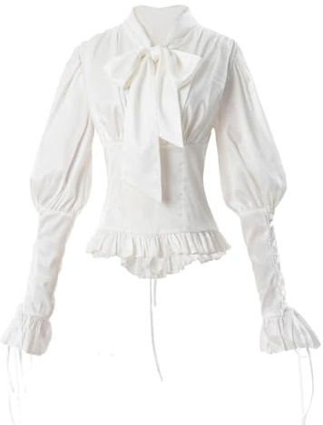 Fiamll Camicetta vittoriana gotica da donna vintage colletto alto a maniche lunghe top steampunk donna rinascimentale camicia halloween costume carnevale festa, XL