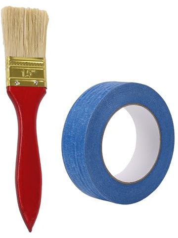 BQLZR Pennello Sintetico con manico in legno di mogano, 3,8 cm, con nastro da pittore, 3,6 cm x 40,5 m, confezione da 2