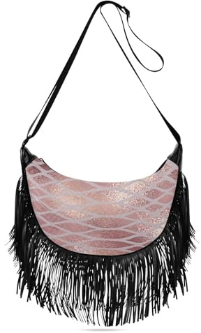 FRODOTGV Monederos de hombro para mujer, tamaño mediano, bolsos cruzados con flecos para mujer, bolso de hombro para mujer, tamaño mediano, piel de serpiente, color oro rosa, textura elegante, Piel de
