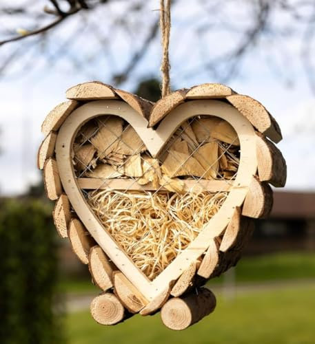 Garden Mile Wooden Insect Bugs Bee Hotel for Garden Weatherproof Love Heart Eco-Friendly Natural Wooden Bug Hotel for Bees Butterflies Insects kid Friendly Hanging Bee Home Bug Shelter for Gardens