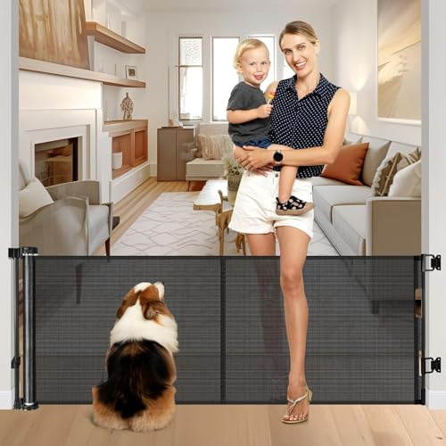 Förstärkt 71 cm hög infällbar hundgrind liten babygrind – lätt att gå över husdjursgrind kort hundgrind, 140 cm bred infällbar babygrind med stödstänger – botten anti-fly trappgrind för hundar, svart
