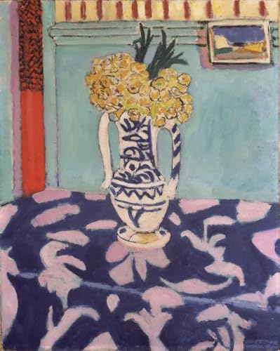 XZSFD NBGEA Matisse Poster Blue carpet and rose rhododendron Wall Art Matisse Canvas Painting Yellow Flower Prints Blue Picture For Home Decor 50×70cm No Frame