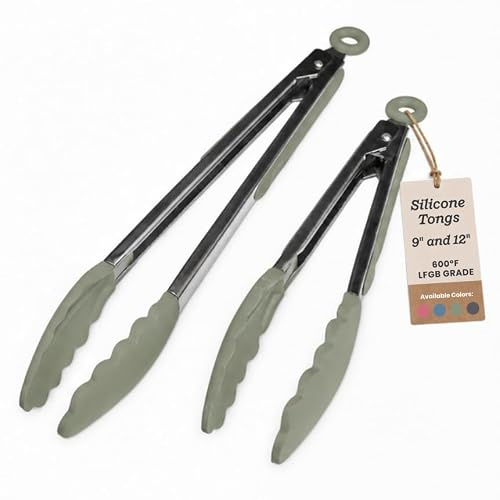 Starpack Get a Grip Silicone Kitchen Tongs (2-Pack, 9 + 12) - LFGB Non Toxic, 600°F Heat Resistant, BPA-Free - Heavy-Duty Stainless Steel, Locking - Dishwasher Safe for Nonstick Cookware