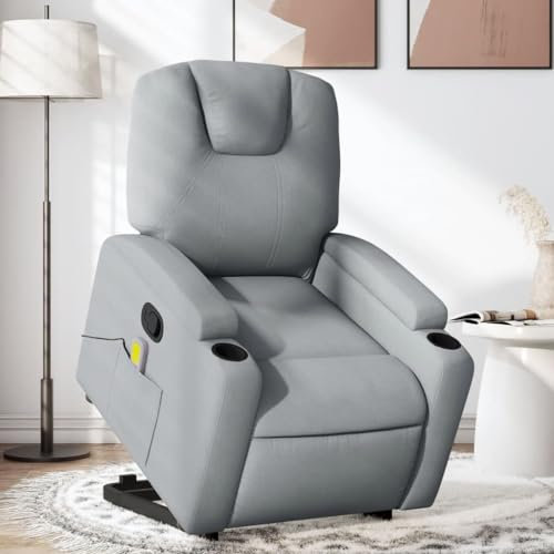 Homgoday Massagesessel mit Aufstehhilfe, Relaxsessel, Aufstehsessel Fernsehsessel TV Sessel mit Liegefunktion Ruhesessel Liegesessel, Sessel für Wohnzimmer Hellgrau Stoff