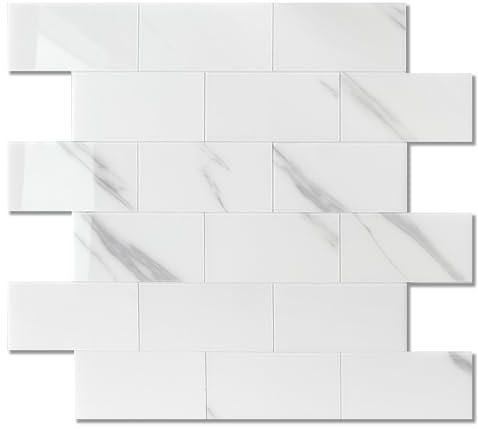 BeNice Metro Fliesen Selbstklebend 3d,Selbstklebende Wandfliesen Mosaik Marmor Fliesenaufkleber Klebefliesen Küche Bad Weiß Dusche(10 Fliesen) Calaeatta